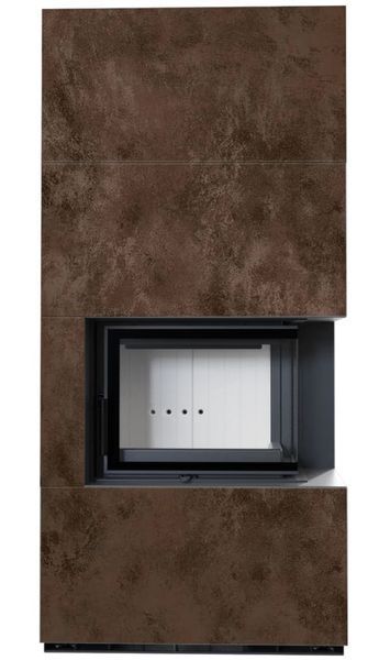 Kominek Kratki FLOKI BOX prawy 8 kW &Oslash; 160 w obudowie z gresu OXIDE MORO