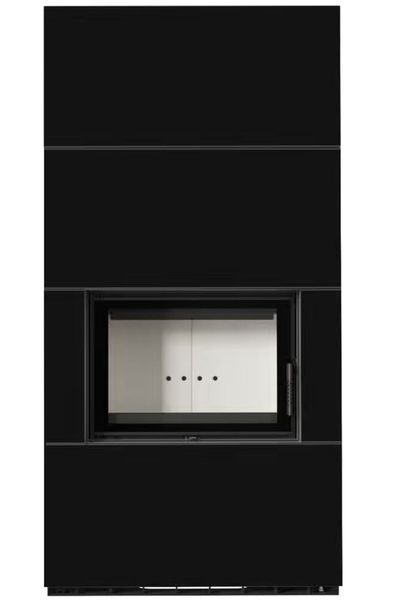 Камин Kratki FLOKI BOX 8 kW &Oslash; 160 в облицовке из керамогранита NERO ASSOLUTO