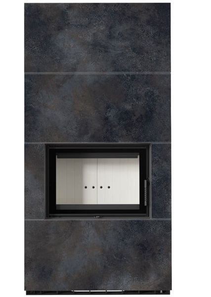 Fireplace Kratki FLOKI BOX 8 kW &Oslash; 160 in cladding made of porcelain stoneware OSSIDO NERO