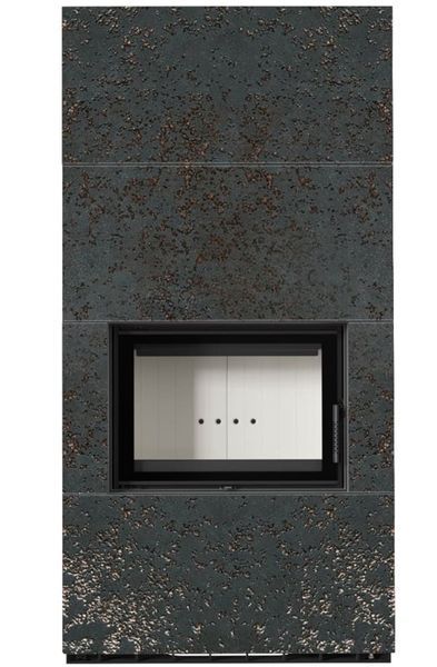 Fireplace Kratki FLOKI BOX 8 kW &Oslash; 160 in cladding made of porcelain stoneware OXIDE NERO