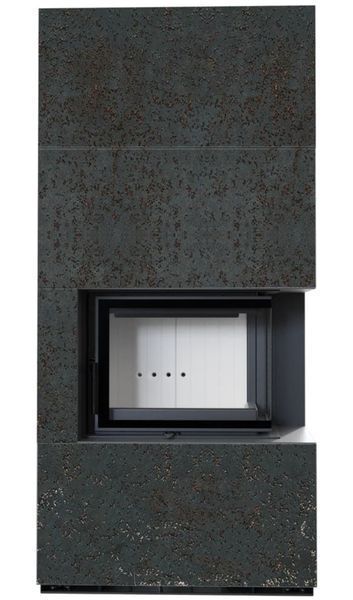 Fireplace Kratki FLOKI BOX right 8 kW &Oslash; 160 with OXIDE NERO porcelain stoneware cladding