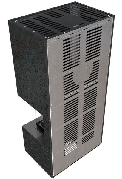 Fireplace Kratki FLOKI BOX right 8 kW &Oslash; 160 with OXIDE NERO porcelain stoneware cladding