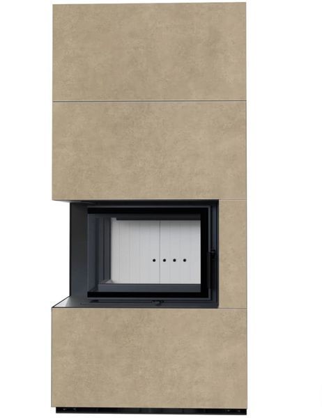 Камин Kratki FLOKI BOX левый 8 kW &Oslash; 160 в облицовке из керамогранита FOKOS RENA
