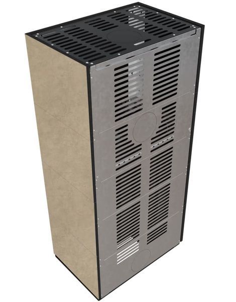 Камин Kratki FLOKI BOX левый 8 kW &Oslash; 160 в облицовке из керамогранита FOKOS RENA