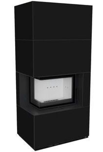Left-side Kratki FLOKI BOX fireplace 8 kW &Oslash; 160 in cladding made of porcelain stoneware NERO ASSOLUTO