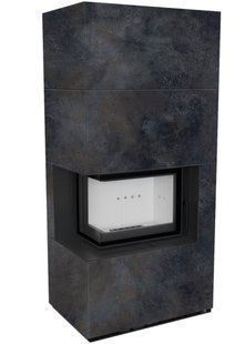 Left-side Kratki FLOKI BOX fireplace 8 kW &Oslash; 160 in cladding made of porcelain stoneware OSSIDO NERO