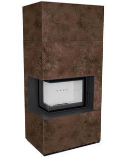 Left-side Kratki FLOKI BOX fireplace 8 kW &Oslash; 160 in cladding made of porcelain stoneware OXIDE MORO