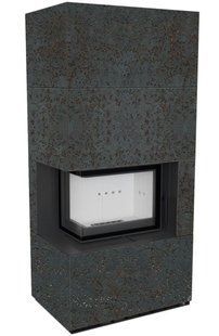 Left-side Kratki FLOKI BOX fireplace 8 kW &Oslash; 160 in cladding made of porcelain stoneware OXIDE NERO