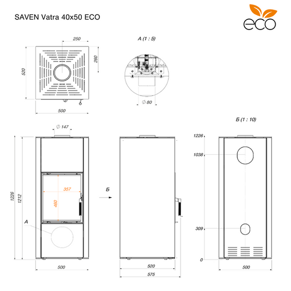 Піч камін SAVEN Vatra 40x50 Black Vatra 40x50 Black фото