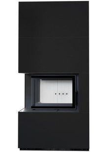 Left-side Kratki FLOKI BOX fireplace 8 kW &Oslash; 160 in modular cladding ZIMBABWE NERO