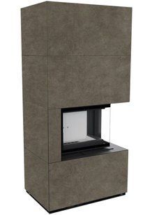 Right-side Kratki FLOKI BOX fireplace 8 kW &Oslash; 160 in cladding made of porcelain stoneware FOKOS PIOMBO