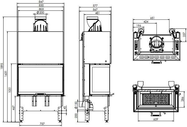 Wkład kominkowy HITZE TRINITY 80x35x53.G 12 kW, tr&oacute;jstronny z drzwiami typu gilotyna 17240001 фото
