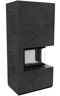 Right-side Kratki FLOKI BOX fireplace 8 kW &Oslash; 160 in cladding made of porcelain stoneware FOKOS GRAFITE