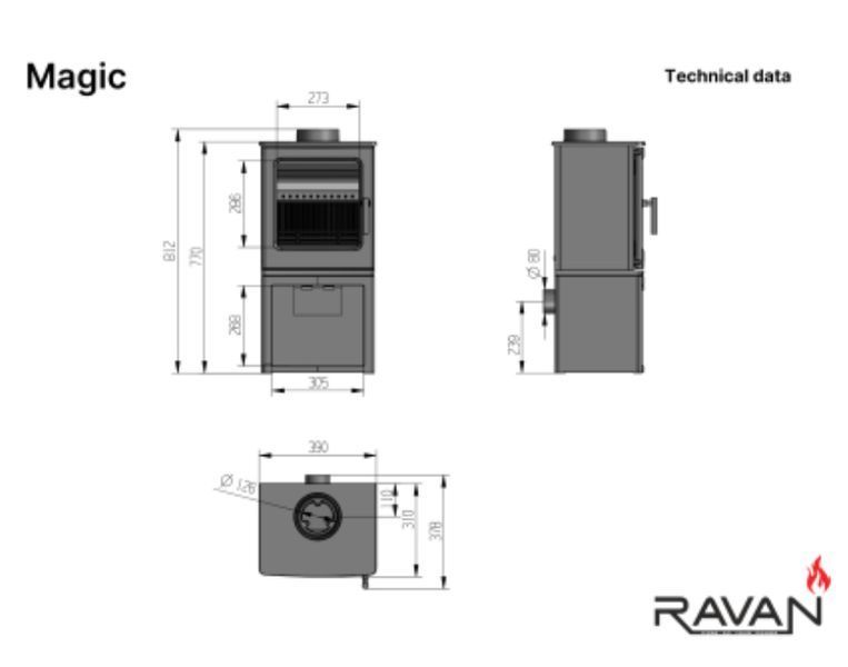 Piec-kominek żeliwny Ravan Magic, 10 kW