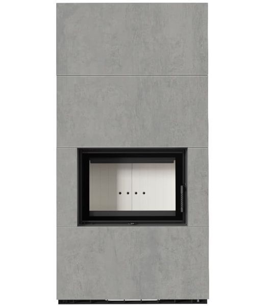 Fireplace Kratki FLOKI BOX 8 kW &Oslash; 160 in cladding made of porcelain stoneware CEMENTO GRIGIO BOCCIARDATA