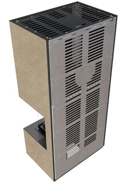 Камин Kratki FLOKI BOX правый 8 kW &Oslash; 160 в облицовке из керамогранита FOKOS RENA