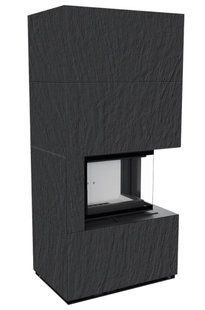 Fireplace Kratki FLOKI BOX right 8 kW &Oslash; 160 with NATURALI ARDESIA NERO A SPACCO porcelain stoneware cladding