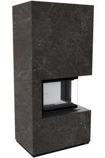 Fireplace Kratki FLOKI BOX right 8 kW &Oslash; 160 with NATURALI NERO GRECO porcelain stoneware cladding