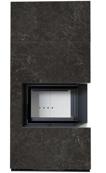 Камін Kratki FLOKI BOX правий 8 kW &Oslash; 160 в обудові з керамограніту NATURALI NERO GRECO