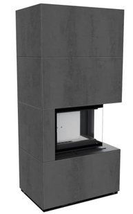 Fireplace Kratki FLOKI BOX right 8 kW &Oslash; 160 with NATURALI PIETRA DI SAVOIA ANTRANCITE BOCCIARDATA porcelain stoneware cladding