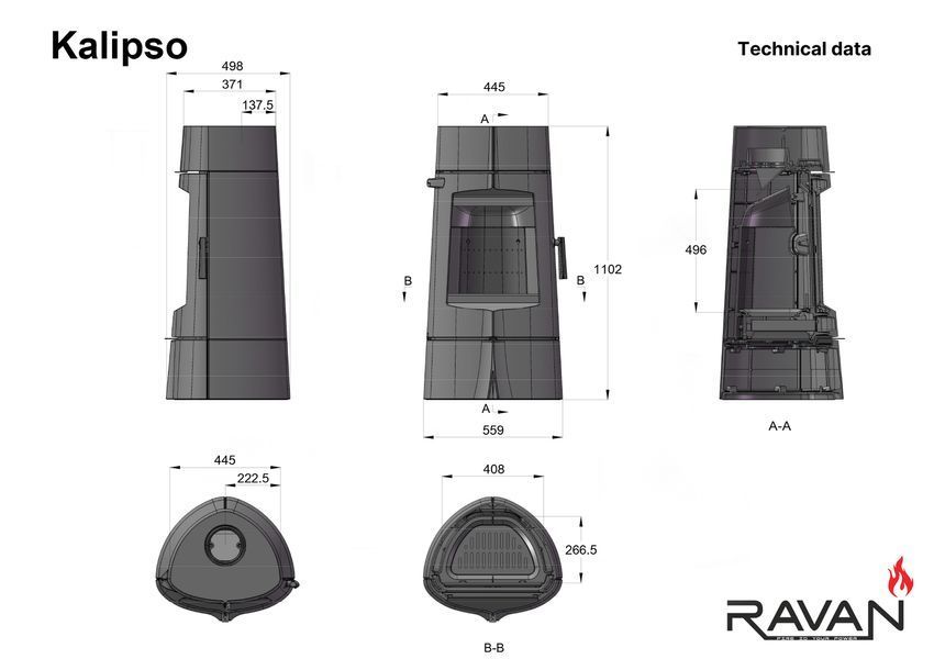 Cast iron stove-fireplace Ravan Kalipso, 14 kW 5291 фото