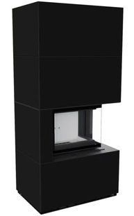 Камін Kratki FLOKI BOX правий 8 kW &Oslash; 160 в обудові з керамограніту NERO ASSOLUTO
