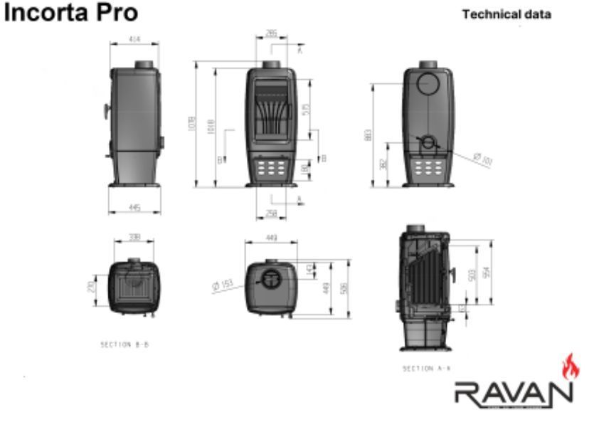 Чавунна піч-камін Ravan Incorta Pro, 14 кВт
