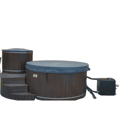 DOUBLE LUX SPA BATH on wood with an external stove