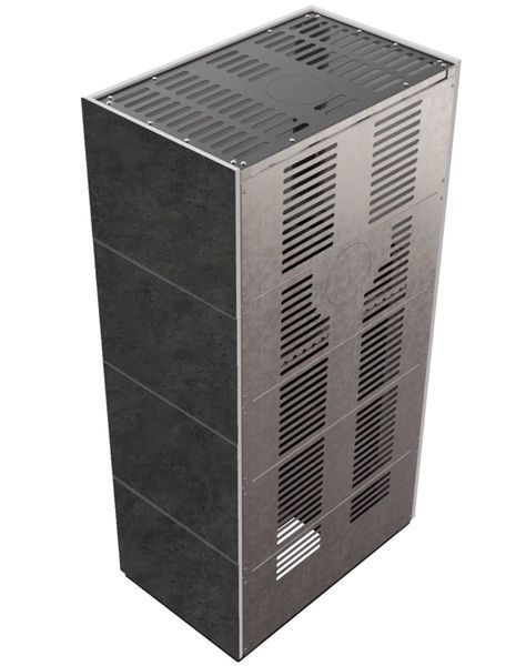 Камин Kratki FLOKI BOX 8 kW &Oslash; 160 в облицовке из керамогранита FOKOS GRAFITE