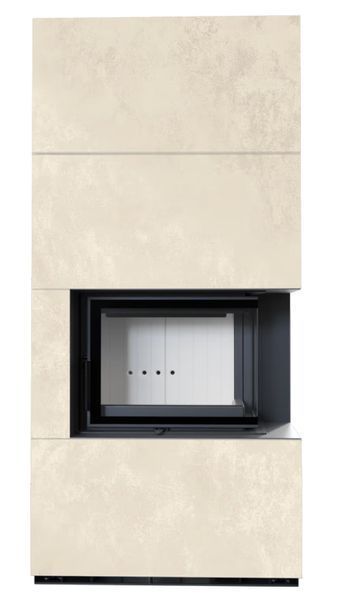 Камин Kratki FLOKI BOX правый 8 kW &Oslash; 160 в облицовке из керамогранита OXIDE BIANCO