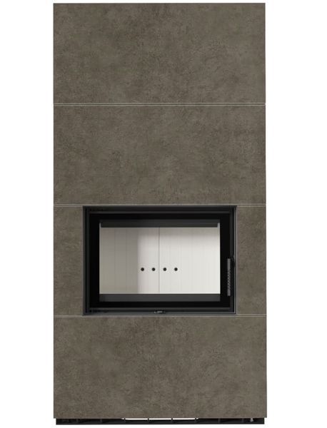 Камин Kratki FLOKI BOX 8 kW &Oslash; 160 в облицовке из керамогранита FOKOS PIOMBO