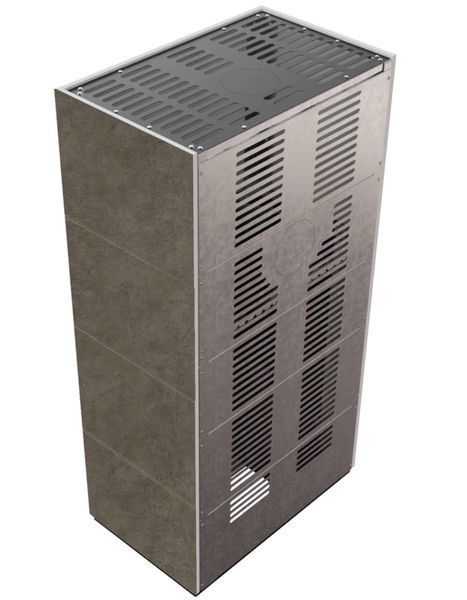 Камин Kratki FLOKI BOX 8 kW &Oslash; 160 в облицовке из керамогранита FOKOS PIOMBO